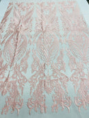Pink Lace Fabric, Corded Lace Embroidery on a Mesh Lace Fabric By The Yard For Gown, Wedding-Bridal-Dress (Choose The Size)