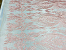 Pink Lace Fabric, Corded Lace Embroidery on a Mesh Lace Fabric By The Yard For Gown, Wedding-Bridal-Dress (Choose The Size)