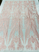 Pink Lace Fabric, Corded Lace Embroidery on a Mesh Lace Fabric By The Yard For Gown, Wedding-Bridal-Dress (Choose The Size)