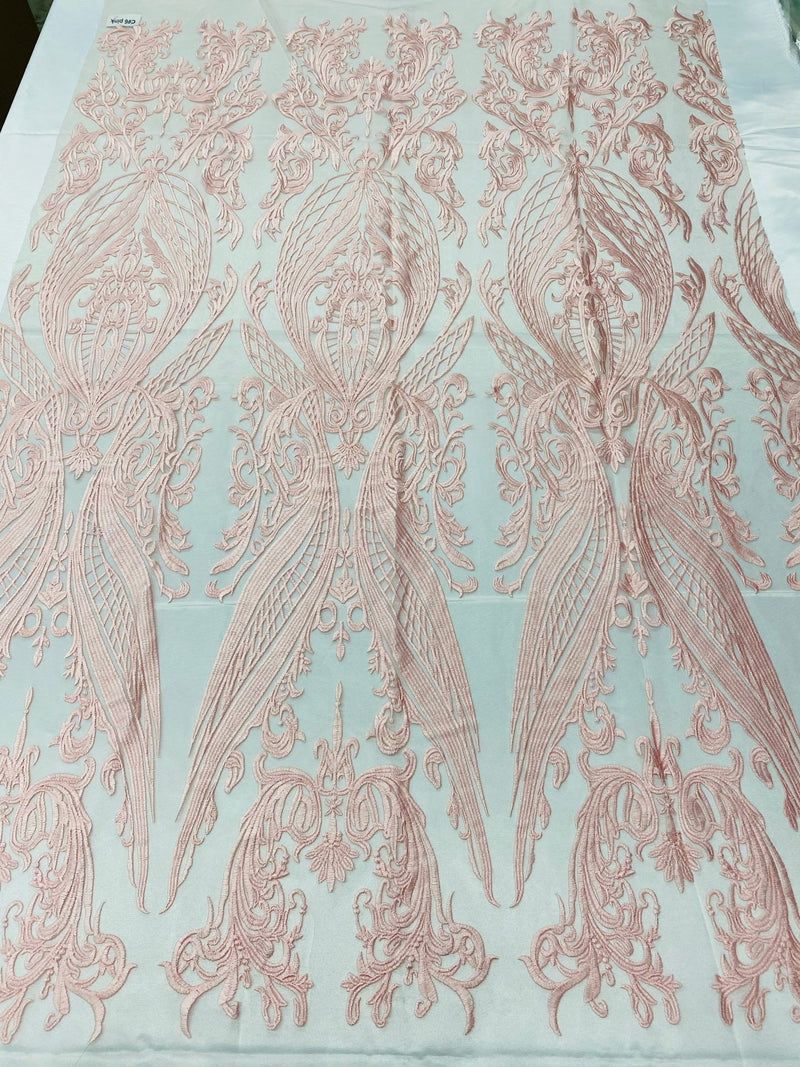 Pink Lace Fabric, Corded Lace Embroidery on a Mesh Lace Fabric By The Yard For Gown, Wedding-Bridal-Dress (Choose The Size)
