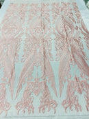 Pink Lace Fabric, Corded Lace Embroidery on a Mesh Lace Fabric By The Yard For Gown, Wedding-Bridal-Dress (Choose The Size)