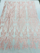 Pink Lace Fabric, Corded Lace Embroidery on a Mesh Lace Fabric By The Yard For Gown, Wedding-Bridal-Dress (Choose The Size)