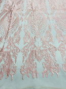 Pink Lace Fabric, Corded Lace Embroidery on a Mesh Lace Fabric By The Yard For Gown, Wedding-Bridal-Dress (Choose The Size)
