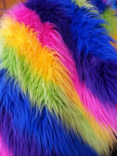 Faux Fur Fabric - Rainbow Striped Multi-Color Decoration Soft Furry Fabric 60" Wide Sold By The Yard (Choose The Size)