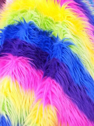 Faux Fur Fabric - Rainbow Striped Multi-Color Decoration Soft Furry Fabric 60" Wide Sold By The Yard (Choose The Size)