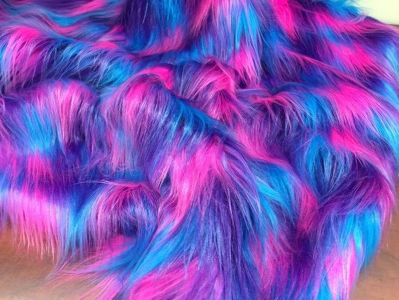 Faux Fur Fabric - Faux Fake Fur 3 Tone Rainbow Decoration Soft Furry Fabric 60" Wide Sold By The Yard (Choose The Size)