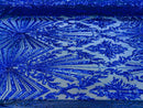 Royal Blue Sequins Lace Fabric On a Mesh, Geometric Design Embroidered On 4 way Stretch Sequin By The Yard -Prom-Gown ( Choose The Size )