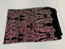 Iridescent Purple Sequins Fabric, Damask Design 4 Way Stretch Sequin Fabric on a Spandex Mesh-Prom-Gown By The Yard