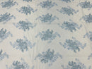 Baby Blue Floral Lace Fabric, Embroidery on a Mesh Lace Fabric By The Yard For Gown, Wedding-Bridal
