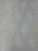 Ivory Floral Lace Fabric, Embroidery on a Mesh Lace Fabric By The Yard For Gown, Wedding-Bridal-Dress