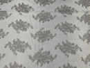 Silver Metallic Floral Lace Fabric, Embroidery on a Mesh Lace Fabric By The Yard For Gown, Wedding-Bridal-Dress