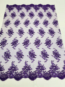 Purple Floral Lace Fabric, Embroidery on a Mesh Lace Fabric By The Yard For Gown, Wedding-Bridal-Dress