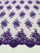 Purple Floral Lace Fabric, Embroidery on a Mesh Lace Fabric By The Yard For Gown, Wedding-Bridal-Dress