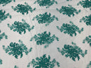 Teal Floral Lace Fabric, Embroidery on a Mesh Lace Fabric By The Yard For Gown, Wedding-Bridal-Dress