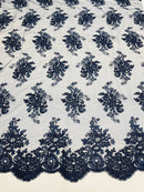 Navy Floral Lace Fabric, Embroidery on a Mesh Lace Fabric By The Yard For Gown, Wedding-Bridal-Dress