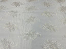Of White/Silver Floral Lace Fabric, Embroidery on a Mesh Lace Fabric By The Yard For Gown, Wedding-Bridal-Dress