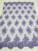 Lilac Floral Lace Fabric, Embroidery on a Mesh Lace Fabric By The Yard For Gown, Wedding-Bridal-Dress