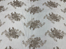Coffee Floral Lace Fabric, Embroidery on a Mesh Lace Fabric By The Yard For Gown, Wedding-Bridal-Dress