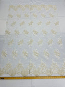 Ivory/Gold Metallic Floral Lace Fabric, Embroidery on a Mesh Lace Fabric By The Yard For Gown, Wedding-Bridal-Dress