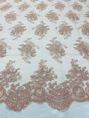 Blush Floral Lace Fabric, Embroidery on a Mesh Lace Fabric By The Yard For Gown, Wedding-Bridal-Dress