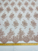 Blush Floral Lace Fabric, Embroidery on a Mesh Lace Fabric By The Yard For Gown, Wedding-Bridal-Dress