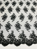 Black Floral Lace Fabric, Embroidery on a Mesh Lace Fabric By The Yard For Gown, Wedding-Bridal-Dress