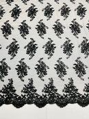 Black Floral Lace Fabric, Embroidery on a Mesh Lace Fabric By The Yard For Gown, Wedding-Bridal-Dress