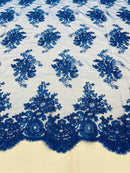 Royal Blue Floral Lace Fabric, Embroidery on a Mesh Lace Fabric By The Yard For Gown, Wedding-Bridal-Dress