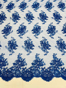 Royal Blue Floral Lace Fabric, Embroidery on a Mesh Lace Fabric By The Yard For Gown, Wedding-Bridal-Dress