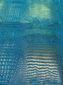 Faux Crocodile Print Vinyl Fabric - Silver / Blue  - High Quality Vinyl Sold by The Yard