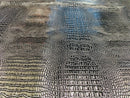 Faux Crocodile Print Vinyl Fabric - Black / Silver - High Quality Vinyl Sold by The Yard