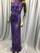 Fancy Damask Line Sequin - Lilac - 4 Way Stretch Sequins Damask Design Fabric Yard