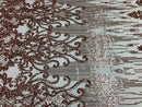 Fancy Damask Line Sequin - Rose Gold - 4 Way Stretch Sequins Damask Design Fabric Yard