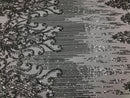 Fancy Damask Line Sequin - Silver on White - 4 Way Stretch Sequins Damask Design Fabric Yard