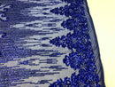 Fancy Damask Line Sequin - Royal Blue - 4 Way Stretch Sequins Damask Design Fabric Yard