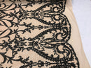 Two Tone Black/Cream Sequins Lace Fabric On Mesh Damask Design Embroidered On 4way Stretch Sequin By The Yard -Prom-Gown ( Choose The Size )