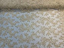 Beige Floral Lace Fabric, Embroidery With Sequins on a Mesh Lace Fabric By The Yard For Gown, Wedding-Bridal (Choose The Quantity)