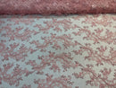 Pink Floral Lace Fabric, Embroidery With Sequins on a Mesh Lace Fabric By The Yard For Gown, Wedding-Bridal (Choose The Quantity)