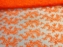Neon Orange Floral Lace Fabric, Embroidery With Sequins on a Mesh Lace Fabric By The Yard For Gown, Wedding-Bridal (Choose The Quantity)