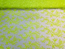 Neon Lime Green Floral Lace Fabric, Embroidery With Sequins on a Mesh Lace Fabric By The Yard For Gown, Wedding-Bridal (Choose The Quantity)