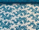 Turquoise Floral Lace Fabric, Embroidery With Sequins on a Mesh Lace Fabric By The Yard For Gown, Wedding-Bridal (Choose The Quantity)
