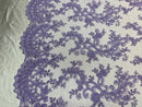 Lilac Floral Lace Fabric, Embroidery With Sequins on a Mesh Lace Fabric By The Yard For Gown, Wedding-Bridal (Choose The Quantity)