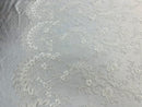 Ivory Lace Floral Lace Fabric, Embroidery With Sequins on a Mesh Lace Fabric By The Yard For Gown, Wedding-Bridal (Choose The Quantity)