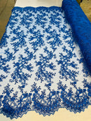 Royal Blue - Floral Lace Fabric, Embroidery With Sequins on a Mesh Lace Fabric By The Yard For Gown, Wedding-Bridal (Choose The Quantity)