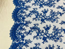 Royal Blue - Floral Lace Fabric, Embroidery With Sequins on a Mesh Lace Fabric By The Yard For Gown, Wedding-Bridal (Choose The Quantity)
