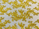 Yellow Lace - Floral Lace Fabric, Embroidery With Sequins on a Mesh Lace Fabric By The Yard For Gown, Wedding-Bridal (Choose The Quantity)