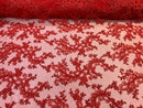 Red Lace - Floral Lace Fabric, Embroidery With Sequins on a Mesh Lace Fabric By The Yard For Gown, Wedding-Bridal (Choose The Quantity)