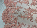 Coral Lace - Floral Lace Fabric, Embroidery With Sequins on a Mesh Lace Fabric By The Yard For Gown, Wedding-Bridal (Choose The Quantity)