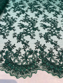 Hunter Green - Floral Lace Fabric, Embroidery With Sequins on a Mesh Lace Fabric By The Yard For Gown, Wedding-Bridal (Choose The Quantity)
