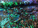Iridescent Green Sequin on Black Stretch Velvet With Luxury Reversible Sequins Shining Sequins 2-way Stretch 58/60” (Choose The Measure)